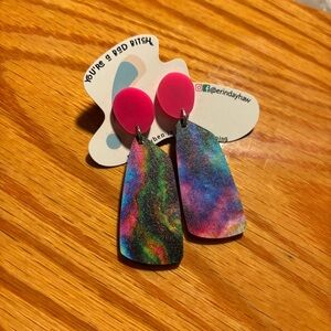 Handmade Rainbow Resin Dangle Earrings